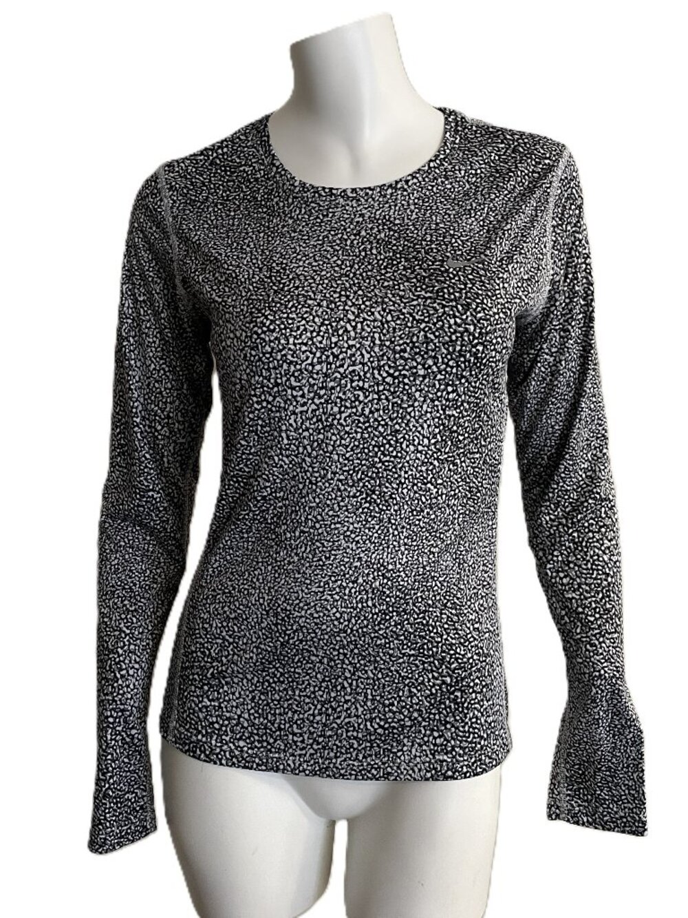 Nike Running Dri-Fit Shirt Women Small Long Sleeve Training Black Abstract Print